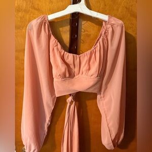 Windsor Pink Long Sleeve Tie Front Blouse